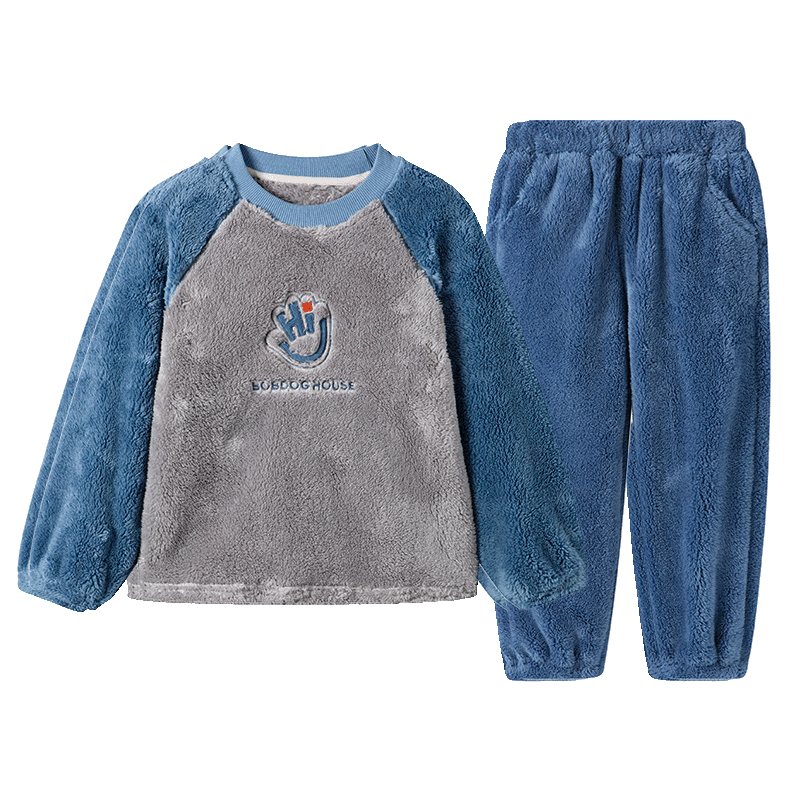 巴布豆童装儿童套装2025冬季新款男女童毛绒保暖居家服
