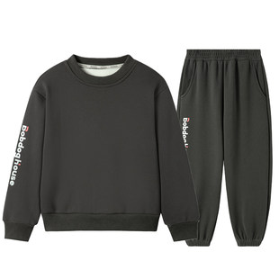 巴布豆儿童卫衣套装秋冬季男童女童加绒保暖时尚卫衣裤子两件套