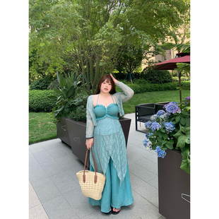 气质拼接吊带背心宽松直筒阔腿裤 开衫 dese嘚瑟软糖三件套蕾丝长袖