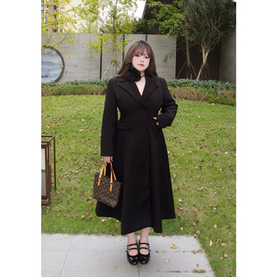 外套 胖mm气质大摆裙双排扣长款 dese嘚瑟软糖西装 领风衣连衣裙冬季