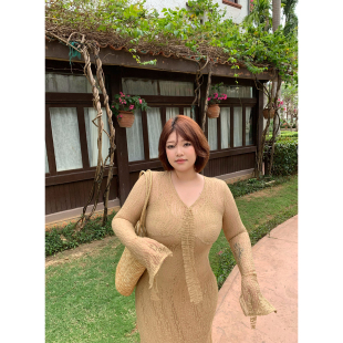 性感修身 法式 鱼尾长裙气质V领蕾丝连衣裙 夏季 dese嘚瑟软糖大码