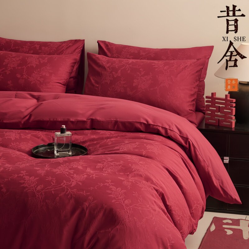结婚浪漫100S长绒棉纯棉全棉酒红