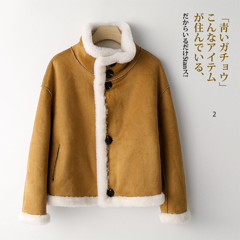 美拉德短款双两面穿颗粒羊剪绒大衣女全羊羔毛皮毛一体皮草外套冬