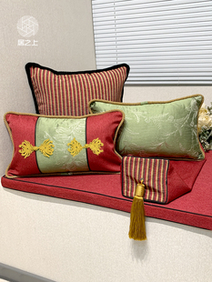 红黄棕条渐变绒边抱枕靠垫靠枕靠包沙发 新中式