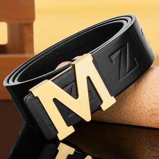 真皮 新款皮带男士头层纯牛皮无夹层M字母扣青年腰带男简约潮轻奢