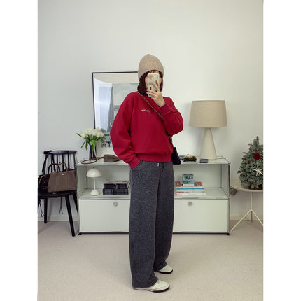 星河亮片宽松版羊毛针织加绒加厚宽松弯刀裤休闲裤 25秋冬新款