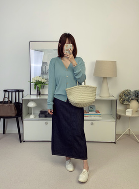 老钱风轻薄柔软原牛深蓝色直筒牛仔半裙26春夏新款【鸬鹚】