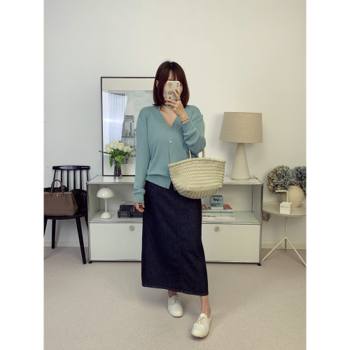 老钱风轻薄柔软原牛深蓝色直筒牛仔半裙26春夏新款【鸬鹚】