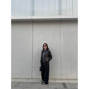 刘雯款深棕翻领工装羊皮皮衣+row棒球领黑色羊皮夹克26春夏新款