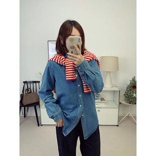 鸬鹚 自线鸬鹚私服水洗蓝牛仔小马标牛仔衬衫 25秋冬新款