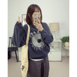 AB有机棉重工砂洗前印眼睛后背涂鸦字母廓形卫衣24秋冬新款鸬鹚