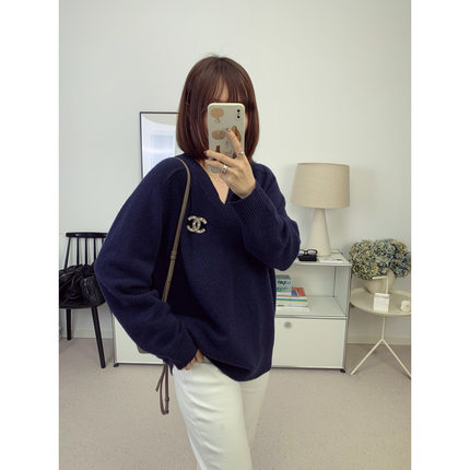 通勤基础th羊绒混纺V领慵懒感毛衣羊绒衫25秋冬新款【鸬鹚】