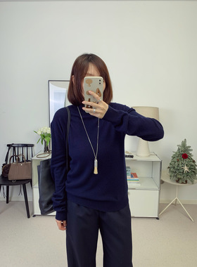 自线鸬鹚私服therow经典中长款高领藏蓝羊绒慵懒针织衫25秋冬新款