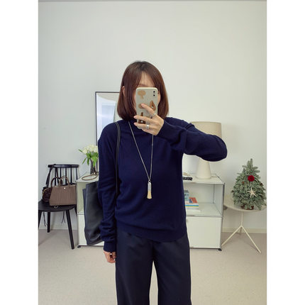 自线鸬鹚私服therow经典中长款高领藏蓝羊绒慵懒针织衫25秋冬新款