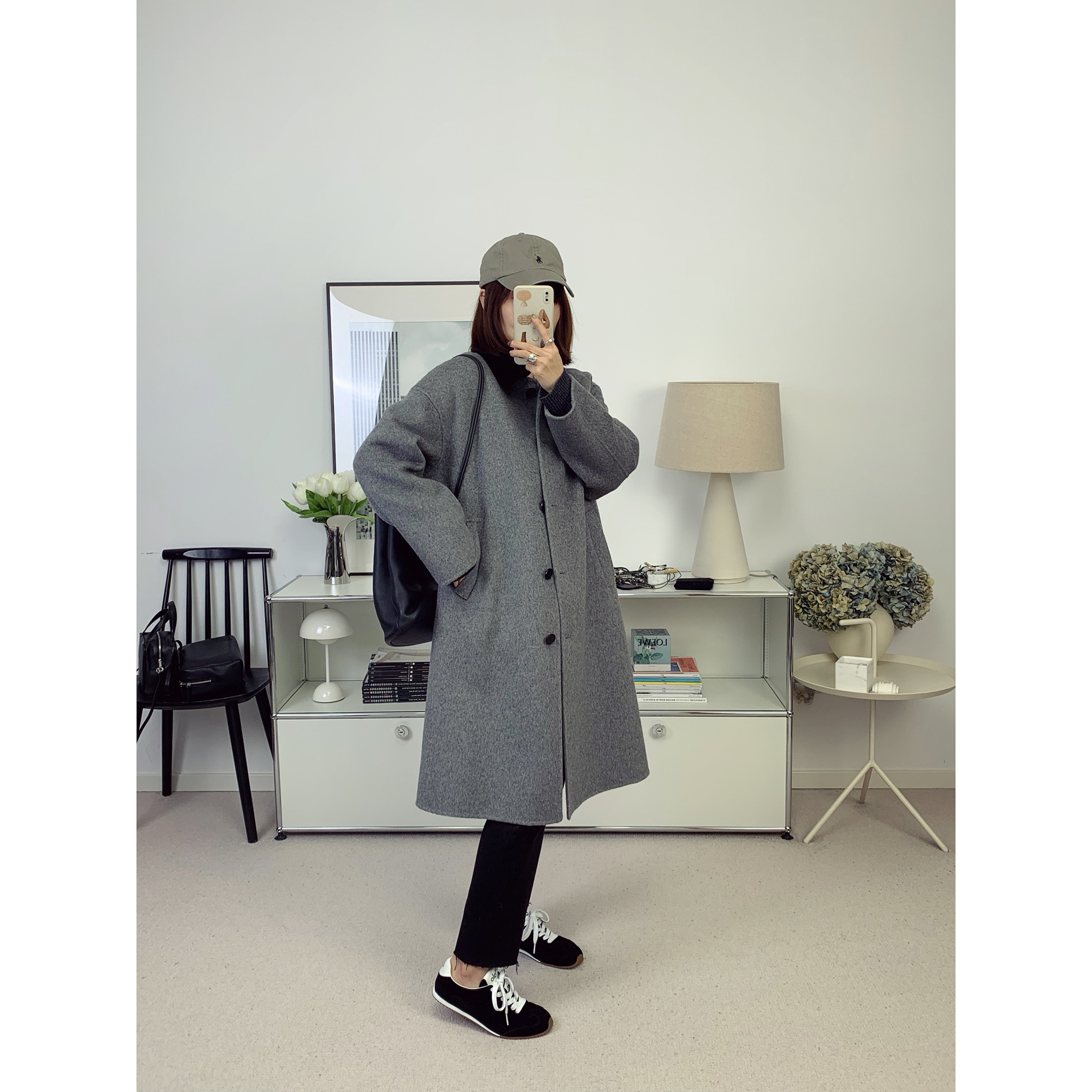 小禾小黑领灰色羊毛双面呢长款大衣外套 25秋冬新款【鸬鹚】