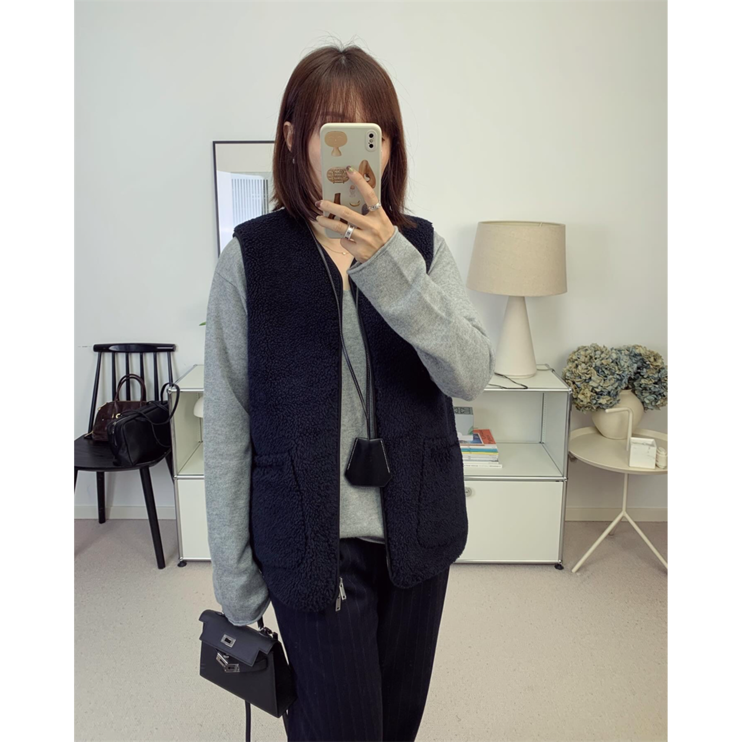 自线鸬鹚私服藏蓝色V领环保羊羔绒马甲背心25秋冬新款【鸬鹚】