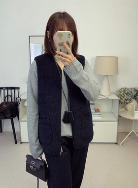 自线鸬鹚私服藏蓝色V领环保羊羔绒马甲背心25秋冬新款【鸬鹚】