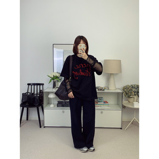 ac亮晶晶圣诞系列慵懒感假两件绣花字母长袖T恤25秋冬新款鸬鹚