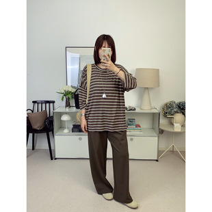 26春夏新款 松弛感45家亚麻人丝薄款 落肩七分袖 T恤上衣 鸬鹚