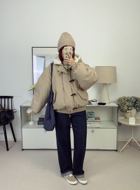 设计师款小飞侠牛角扣连帽大毛领短款羽绒服外套25秋冬新款鸬鹚