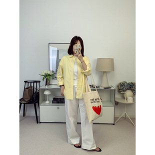 明黄色 鸬鹚 小马刺绣宽松版 26春夏新款 条纹棉衬衫 春天