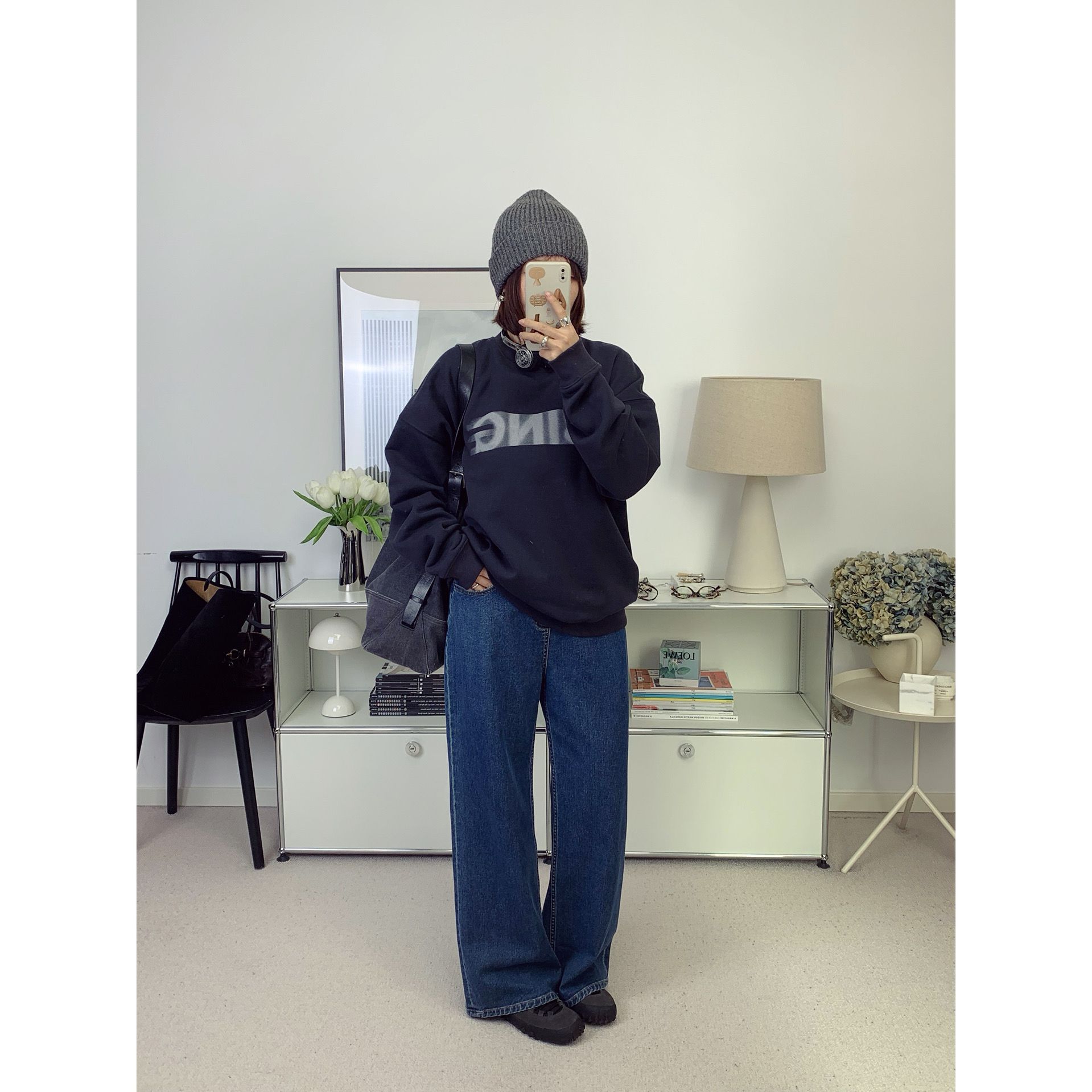 北欧风格AB复古印花字母宽松圆领卫衣25秋冬新款【鸬鹚】