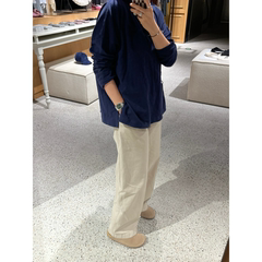 7折 日系小众45*R植物染色素色落肩箱型宽松竹节棉长袖T恤上衣25