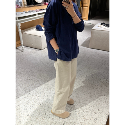7折 日系小众45*R植物染色素色落肩箱型宽松竹节棉长袖T恤上衣25