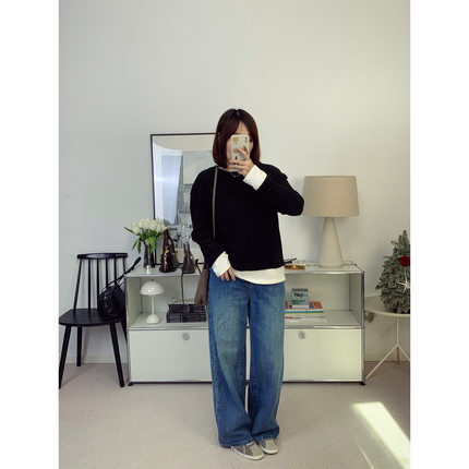 糯糯T假两件白边德绒长袖T恤打底衫上衣 26春夏新款【鸬鹚】