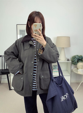 日版bar风bedale版型水洗灰短外套女经典猎装夹克25秋冬新款