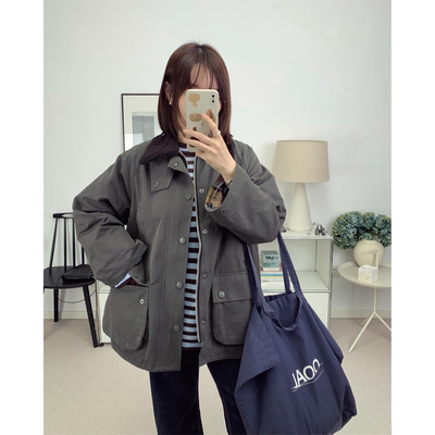 日版bar风bedale版型水洗灰短外套女经典猎装夹克25秋冬新款