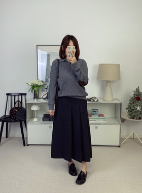 毛呢精纺羊毛精英灰色不对称压褶半裙长裙26早春新款【鸬鹚】