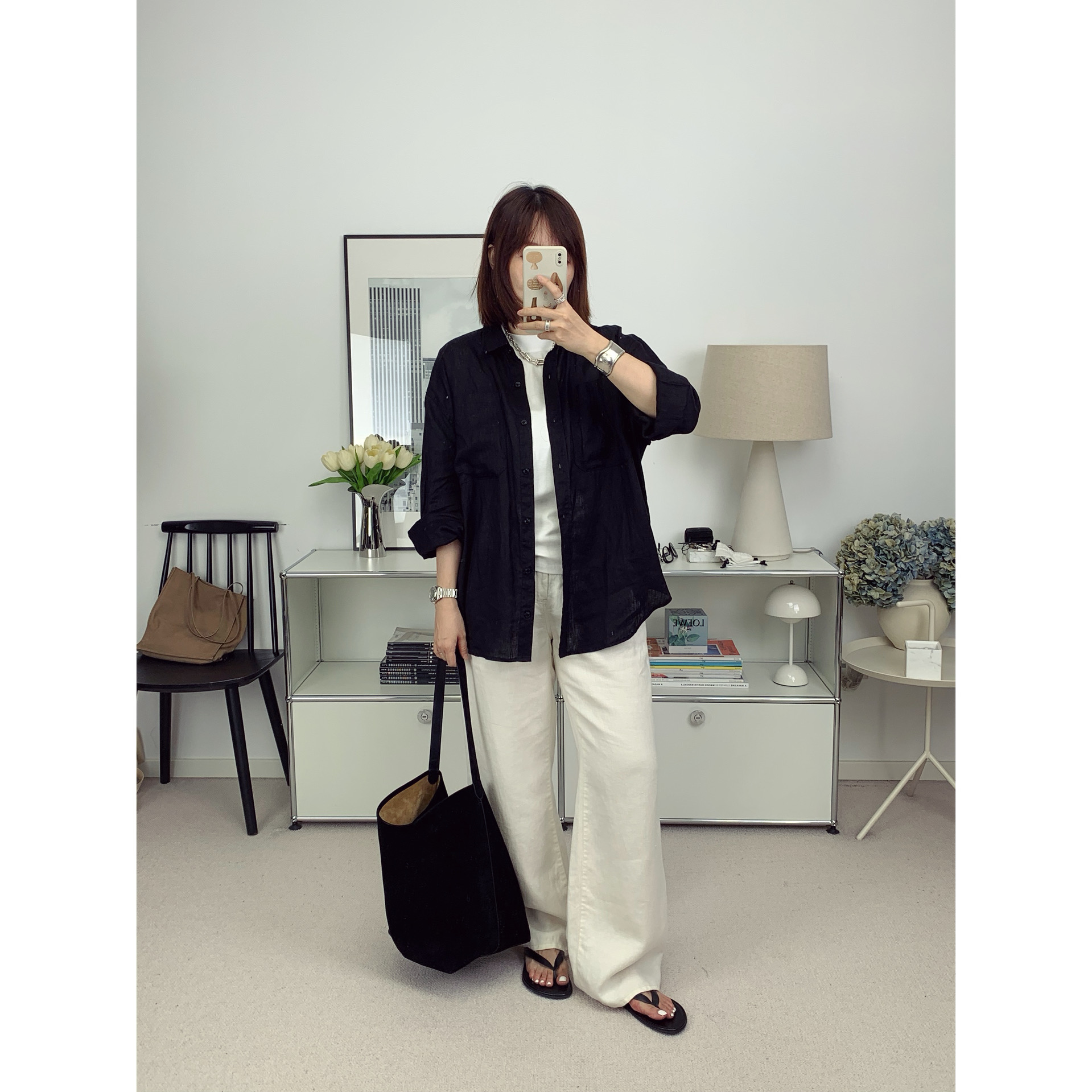 row米白色高级亚麻质感直筒亚麻裤休闲裤25早秋新款【鸬鹚】