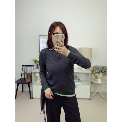 撞色感！精纺真丝羊毛混纺翻领假两件针织衫26秋季新款【鸬鹚】