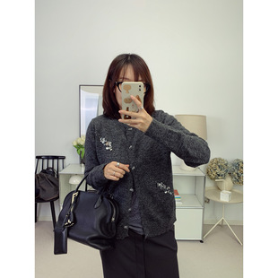 秋日波光！手工缝钉珠亮片圆领针织开衫重工毛衣26秋季新款鸬鹚