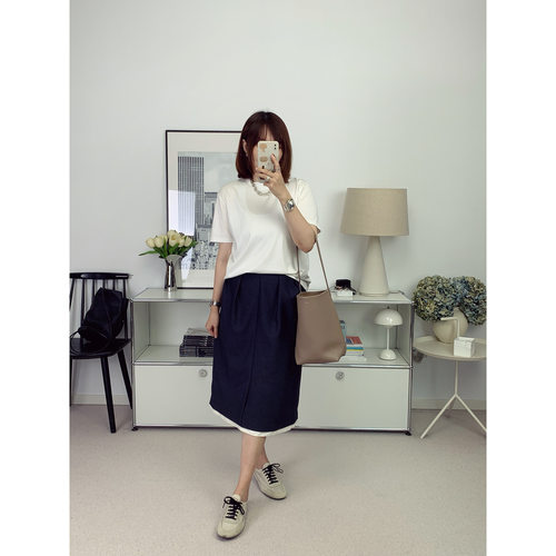 自线鸬鹚私服灰色精仿羊毛叠褶露边花苞半裙25早秋新款【鸬鹚】