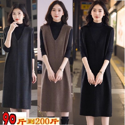 春秋冬季羊毛绒针织背心连衣裙子