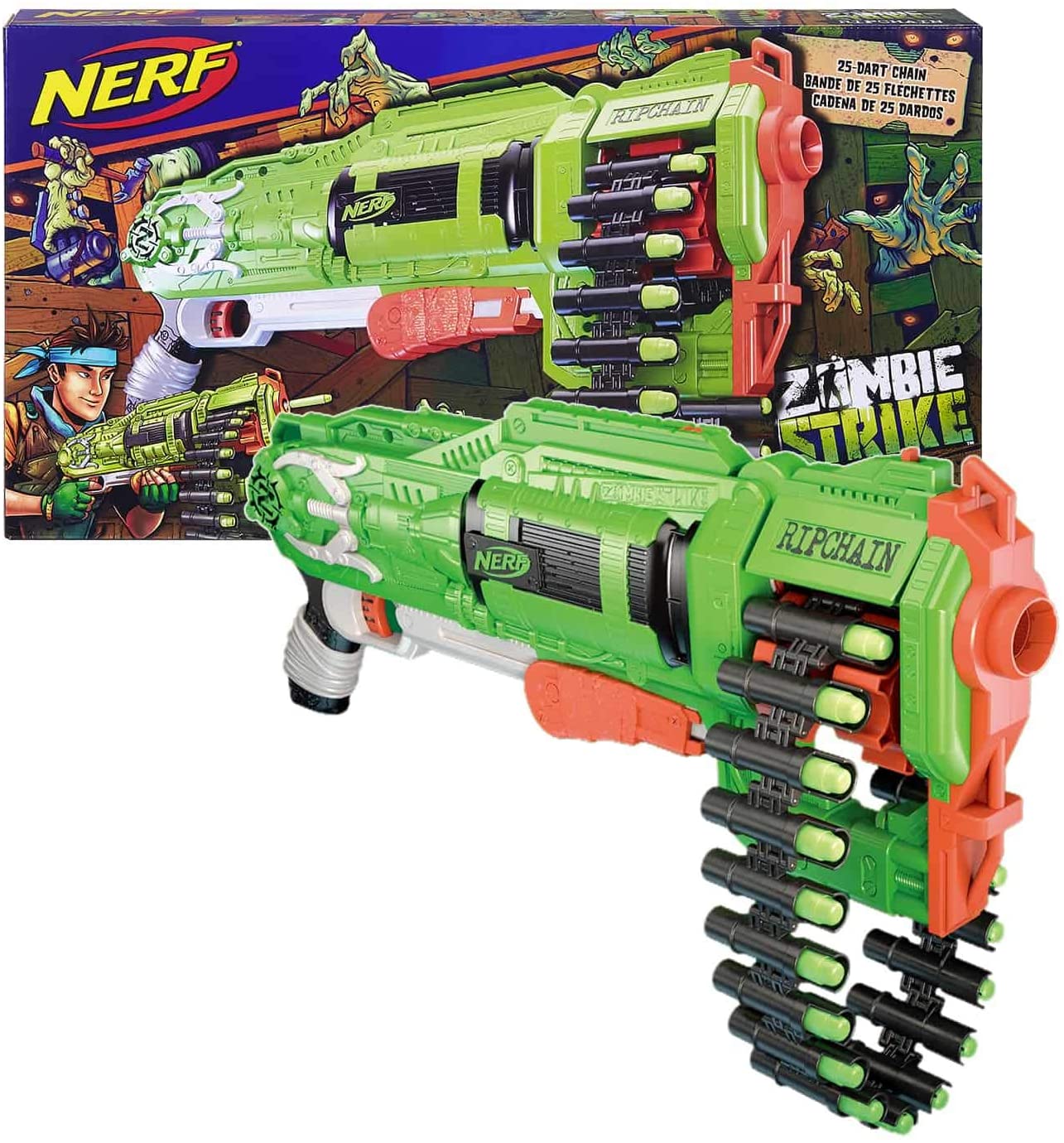 孩之宝nerf热火zombie僵尸ripchain链条撕裂软弹发射器儿童玩具枪