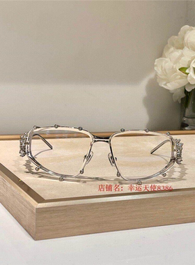 欧美奢华女前卫素颜办公太阳眼2024款欧洲站镶钻平光学近视架墨镜