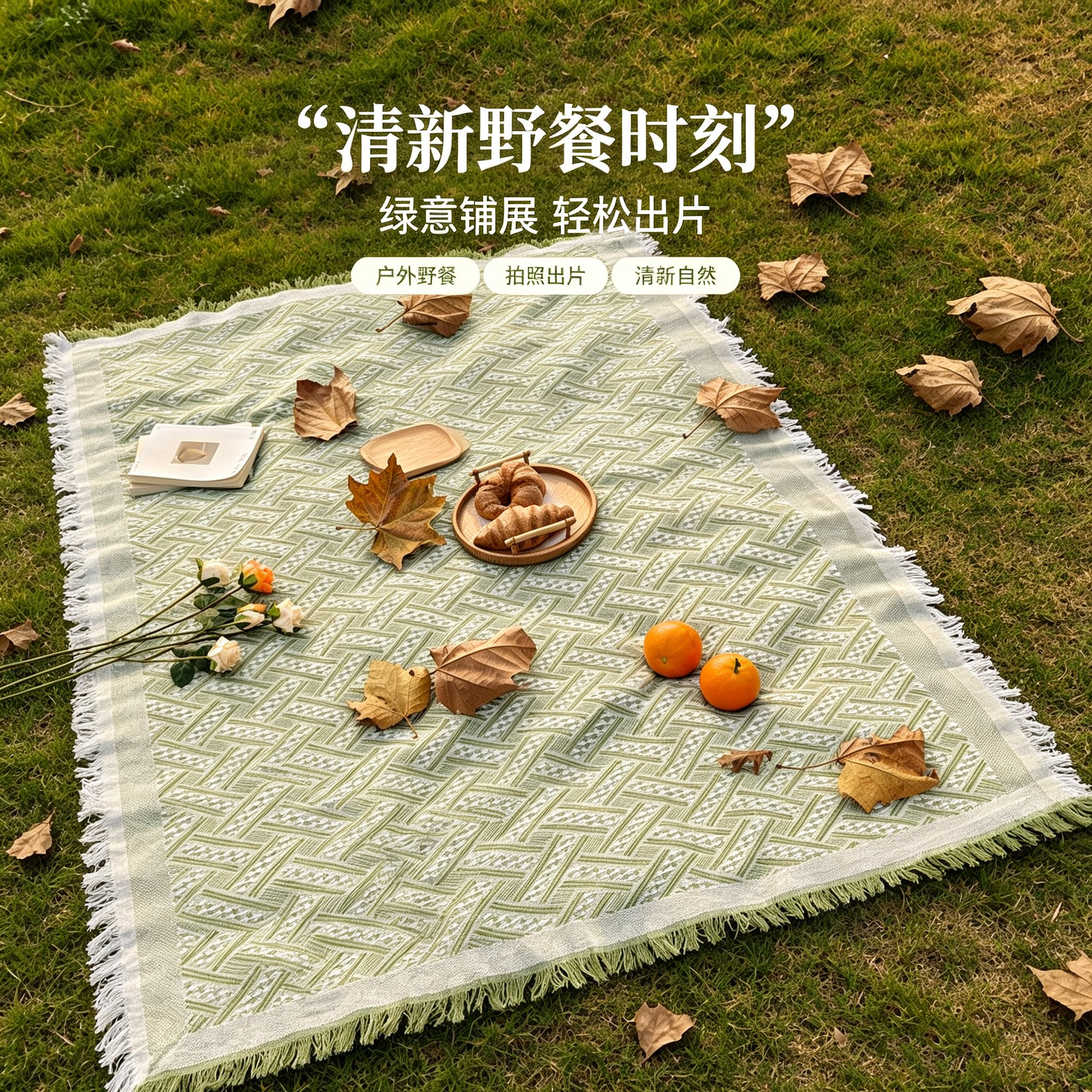 户外露营野餐防潮棉纱编织餐垫