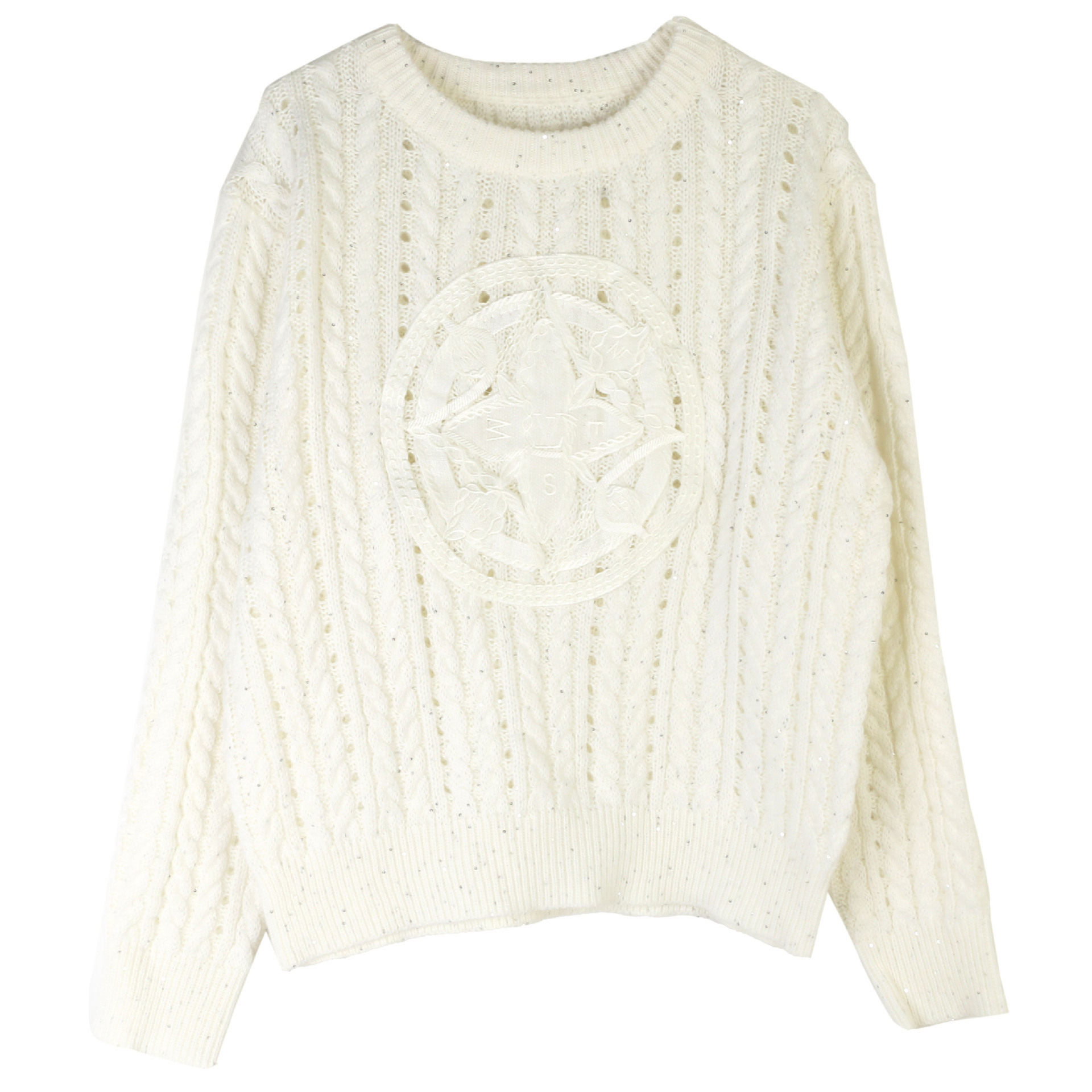 maSande韩版麻花长袖套头外穿圆领纯色重工镂空慵懒女式毛衣秋冬