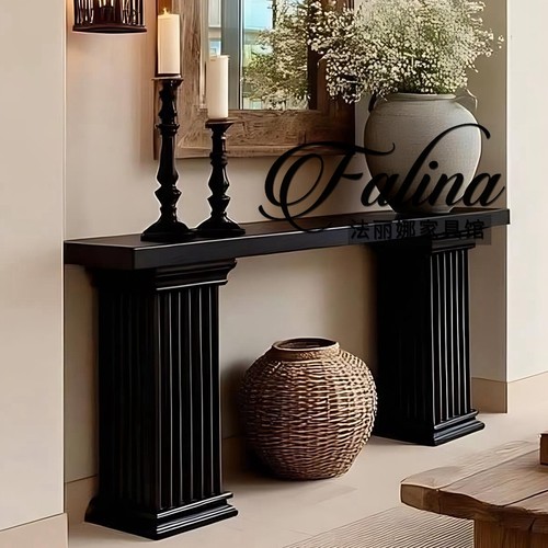 法丽娜法式复古黑色实木玄关台
