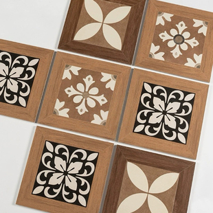 中古风木纹花砖300x300咖啡店民宿做旧瓷砖 玄关阳台厨房浴室地砖