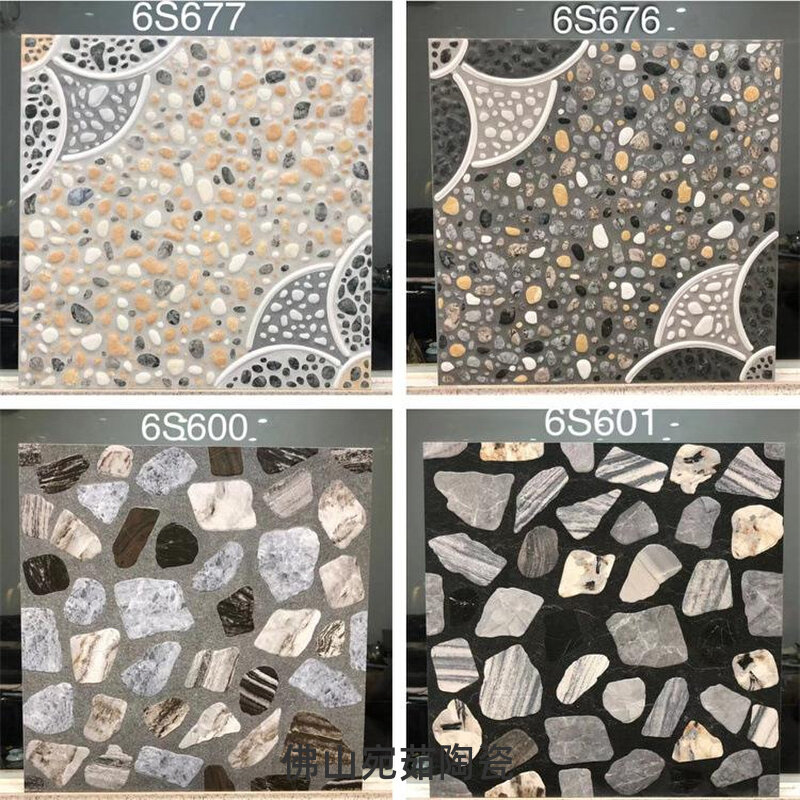 拼花鹅卵石瓷砖600&times;600厨卫阳台庭院花园商铺水磨石古地砖防滑
