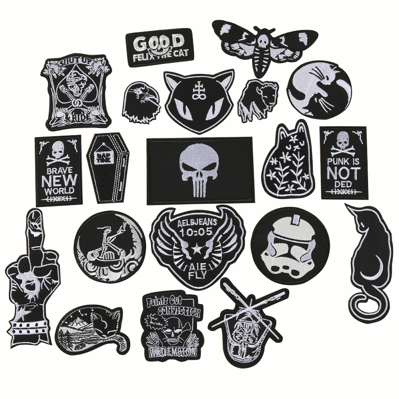 黑色徽章刺绣百搭布贴片语补丁贴