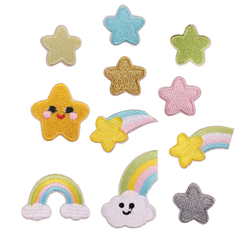 儿童刺绣彩虹流星自粘贴布贴片语