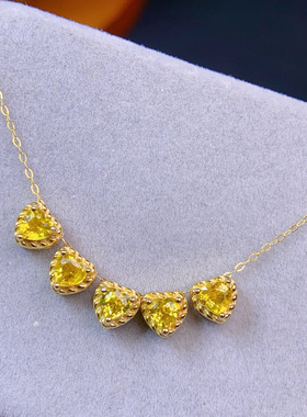 realtreasure天然黄蓝宝镶嵌吊坠配锁骨项链两用款 主石4mm 时尚
