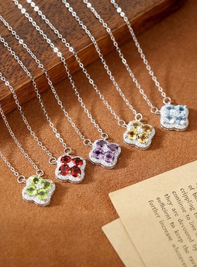 realtreasures925纯银天然石四叶草项链女小众设计感重工锁骨链
