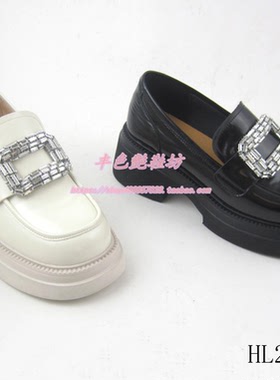 HL232506哈森专柜正品2023春秋款方钻扣乐福深口米色牛皮女单鞋