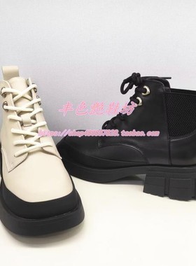 HA234401哈森专柜正品2023冬新厚底系带马丁40码英伦弹力布女短靴